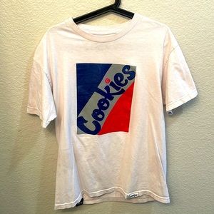 White blue and red cookies tee shirt